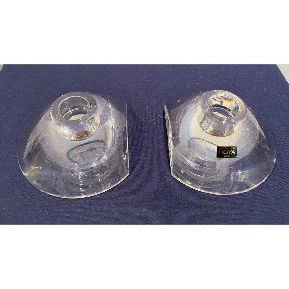 Vintage Hoya Heavy Museum Crystal Votive Candle Holder Set of 2